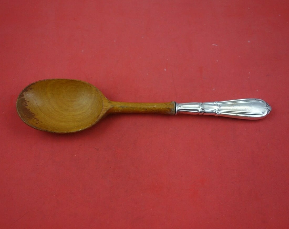 Frank Whiting Troubadour Sterling Silver Salad Serving Spoon with Wood 10 5/8": Frank Whiting Troubadour Sterling Silver Salad Serving Spoon with Wood 10 5/8" This stunning salad serving spoon from the Troubadour pattern by Frank Whiting features a beautiful sterling silver hollo