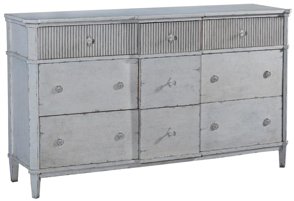 St. Denis 9-Drawer Dresser Solid Wood Antiqued White Finish: St. Denis 9-Drawer Dresser Solid Wood Antiqued White Finish Introducing the St. Denis Solid Wood 9-Drawer Dresser, a stunning addition to any bedroom with its vintage charm. Crafted from solid wood, t