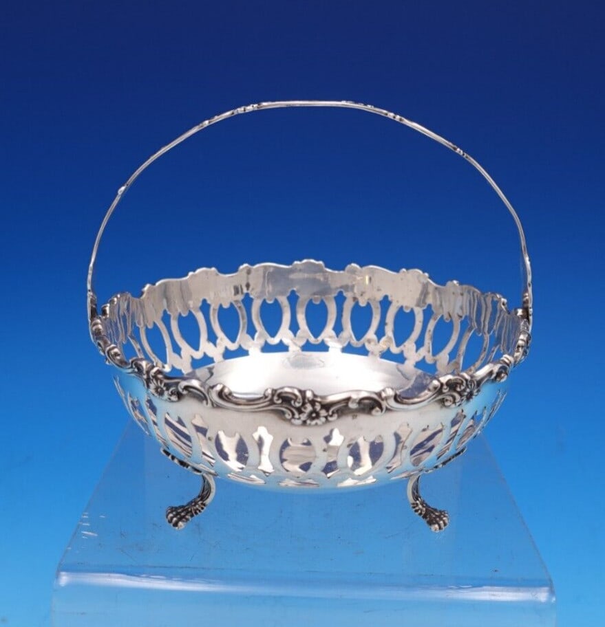 Theodore Starr Floral Sterling Silver Candy Dish with Swing Handle: Theodore Starr Floral Sterling Silver Candy Dish with Swing Handle This exquisite Floral Candy Dish by Theodore Starr is crafted from high-quality sterling silver (.925) and features a charming swing