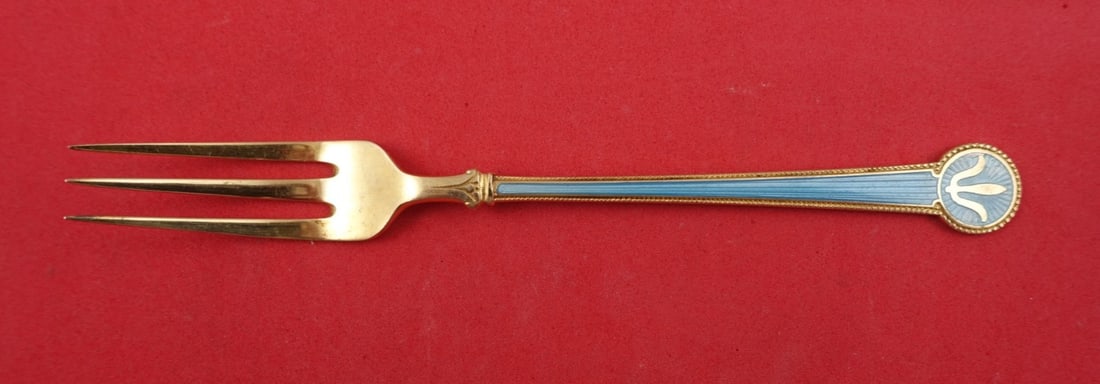 David Andersen Vermeil Cocktail Fork with Light Blue Enamel 5 3/8": David Andersen Vermeil Cocktail Fork with Light Blue Enamel 5 3/8" This exquisite cocktail fork by David Andersen showcases a stunning vermeil finish complemented by light blue enamel on both sides. C