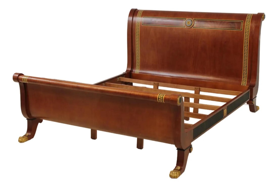 Queen Sleigh Bed With Mahogany and Greek Key Inlay (1 of 10)
