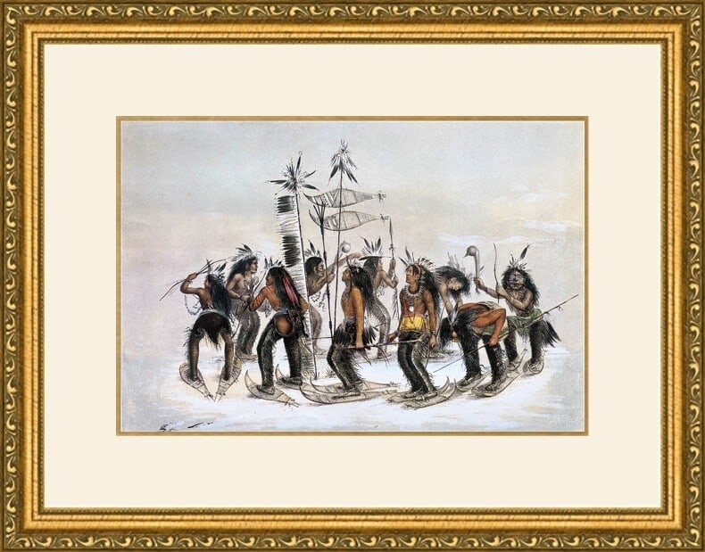 Currier & Ives The Snow-Shoe Dance Custom Framed Lithograph Art: Currier & Ives The Snow-Shoe Dance Custom Framed Lithograph Art This beautifully custom framed print titled "The Snow Shoe Dance" showcases the intricate lithography work of the renowned artist Currie