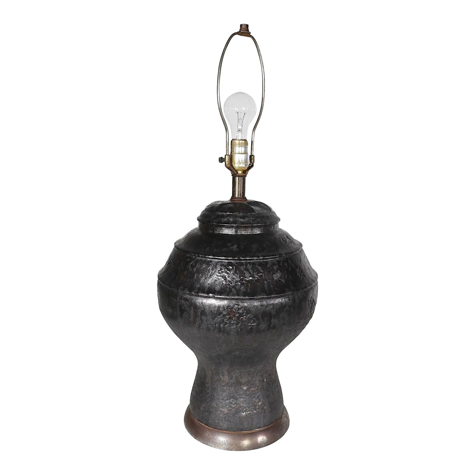 Vintage 1970s Brutalist Ceramic Table Lamp Base Black Bronze: Vintage 1970s Brutalist Ceramic Table Lamp Base Black Bronze This stunning Brutalist style ceramic table lamp base from the 1970s features a unique textured surface with a tonal black and bronze glaze