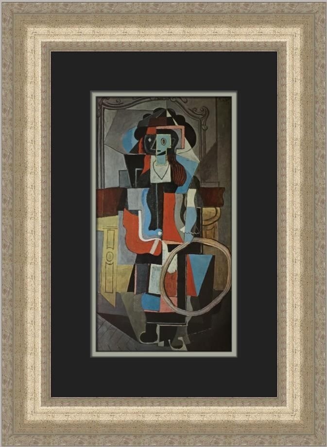 Pablo Picasso A Girl with a Hoop Custom Framed Art Print 1972: Pablo Picasso A Girl with a Hoop Custom Framed Art Print 1972 This exquisite custom framed print features Pablo Picasso's iconic artwork titled "A Girl with a Hoop." Measuring 19 in. in height and 16