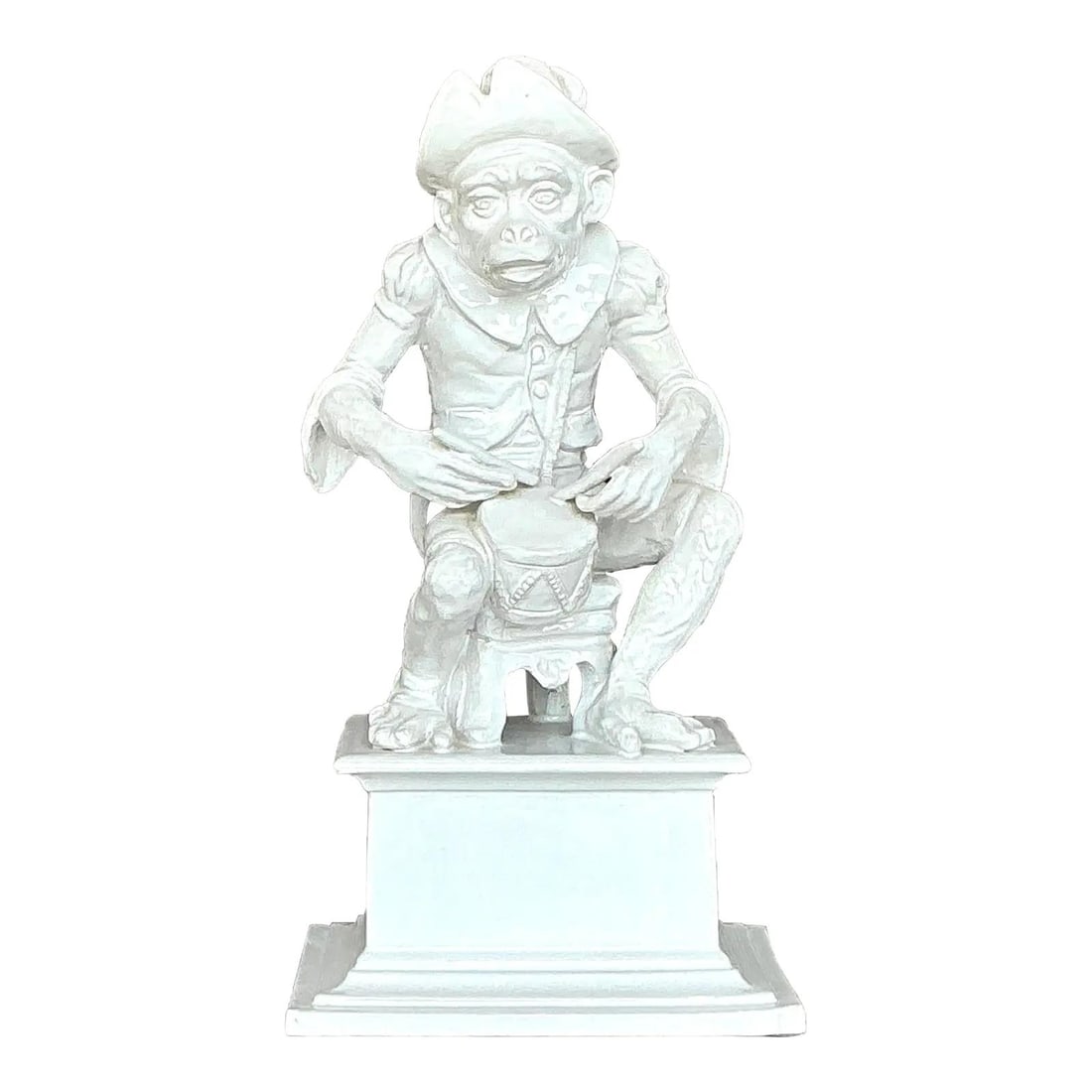Vintage Italian Ceramic Monkey Drummer Sculpture 15 Inch Ivory: Vintage Italian Ceramic Monkey Drummer Sculpture 15 Inch Ivory Embrace the playful elegance and charm of this Vintage Italian Glazed Ceramic Monkey Drummer Sculpture. This whimsical artwork, dressed i