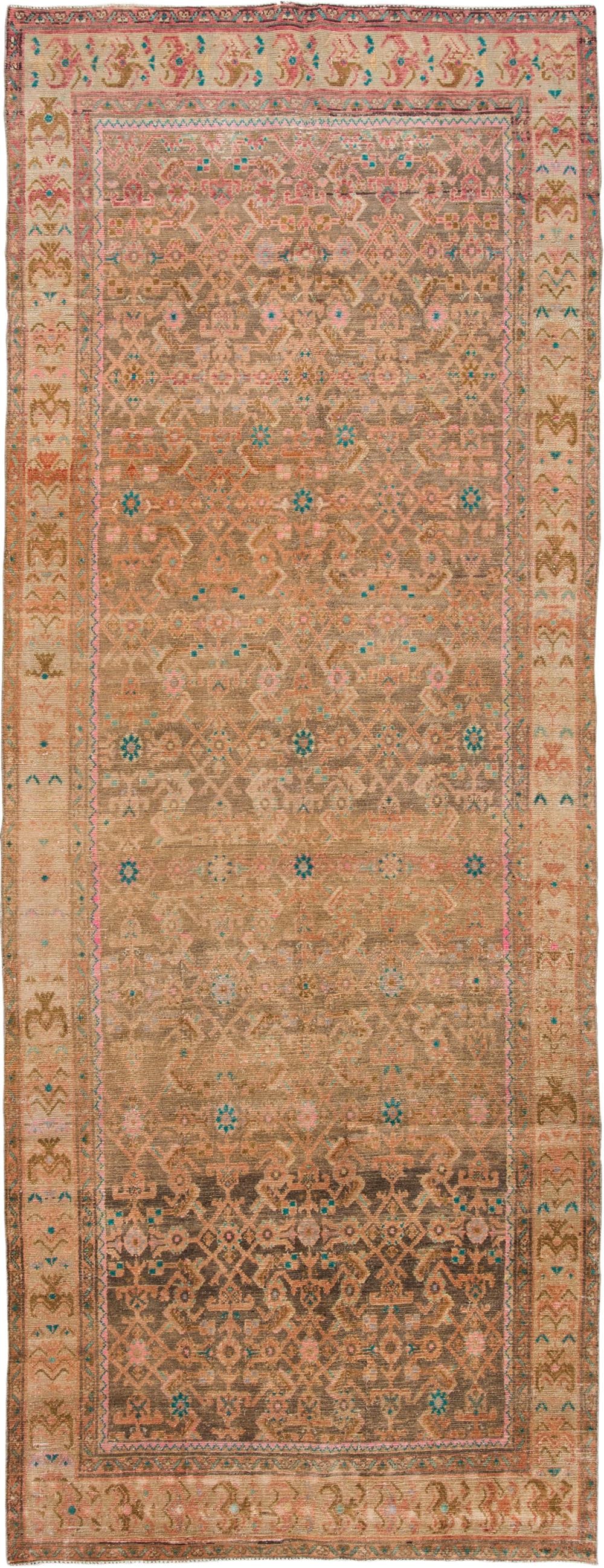 Vintage Persian Tabriz Wool Runner Rug 4.08 x 12.06 Peach Design: Vintage Persian Tabriz Wool Runner Rug 4.08 x 12.06 Peach Design Discover this vintage Persian Tabriz runner rug, a stunning piece that showcases a beautifully distressed beige field adorned with a tr