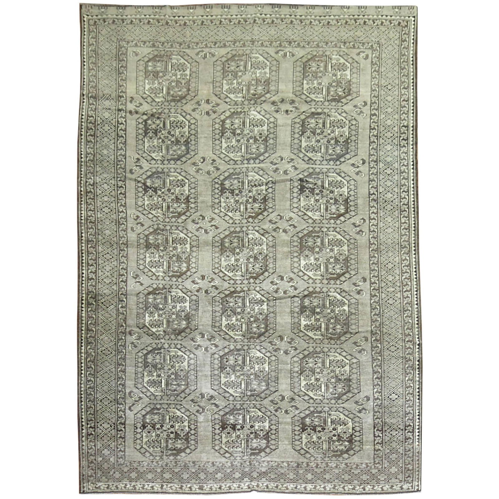 Rare Vintage Ersari Tribal Hand-Knotted Wool Rug 8' x 12': Rare Vintage Ersari Tribal Hand-Knotted Wool Rug 8' x 12' Enhance your living space with this stunning vintage Ersari tribal room size rug, featuring an elegant blend of gray and brown tones. Hand-kno