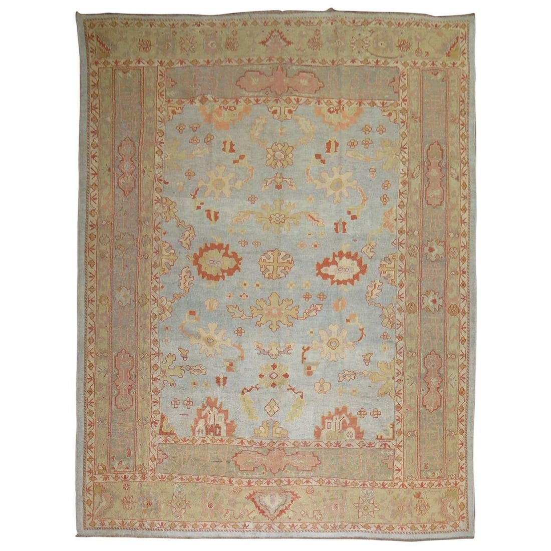 Zabihi Collection Blue Antique Oushak Rug 116 x 160 Hand-Woven Wool Turkey 1910: Zabihi Collection Blue Antique Oushak Rug 116 x 160 Hand-Woven Wool Turkey 1910 Discover the exquisite Zabihi Collection Blue Antique Turkish Oushak Rug, a stunning piece that embodies the elegance of
