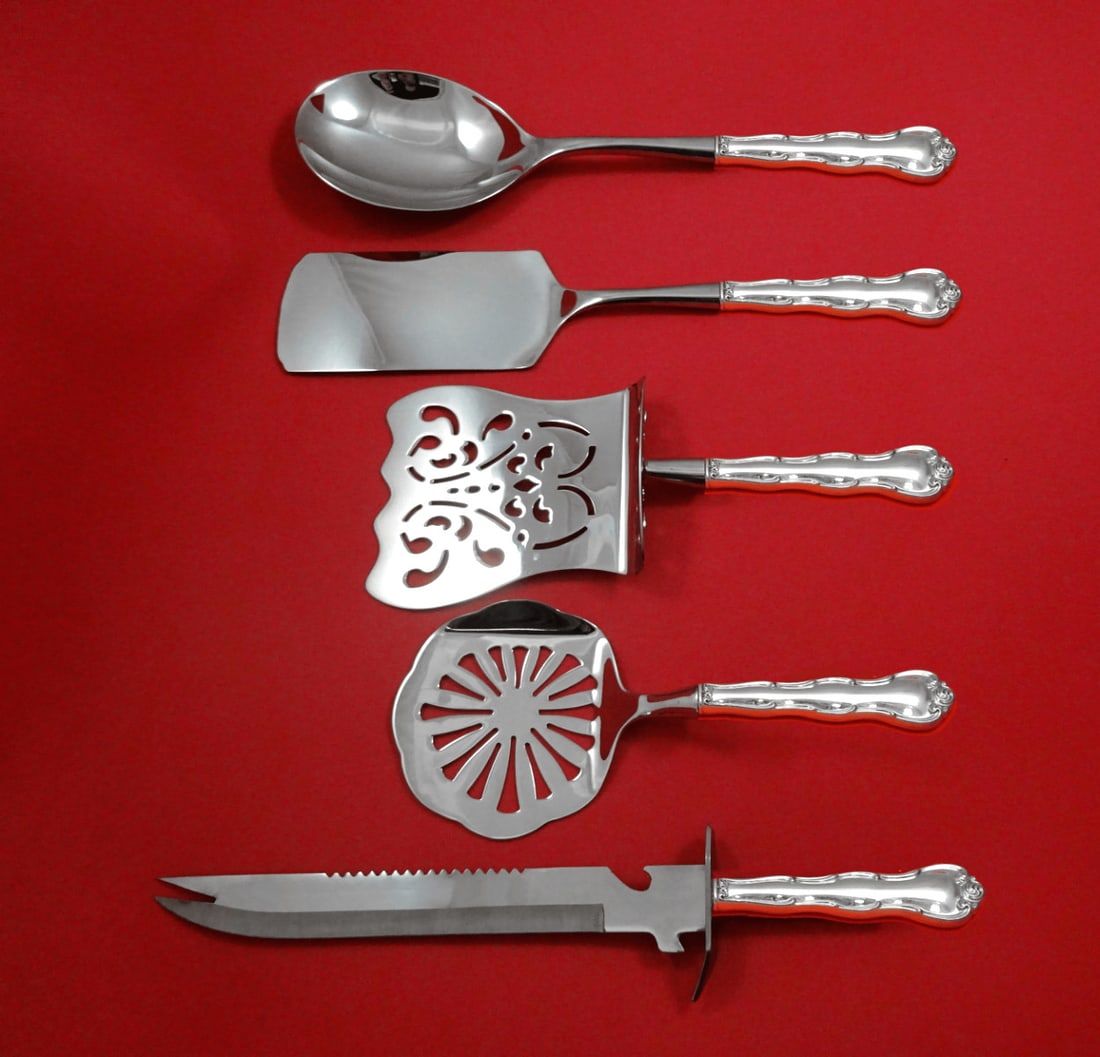 Gorham Rondo Sterling Silver 5pc Brunch Serving Set with Stainless Implements: Gorham Rondo Sterling Silver 5pc Brunch Serving Set with Stainless Implements Elevate your brunch gatherings with this exquisite 5-piece serving set from Gorham, featuring the elegant Rondo pattern. C