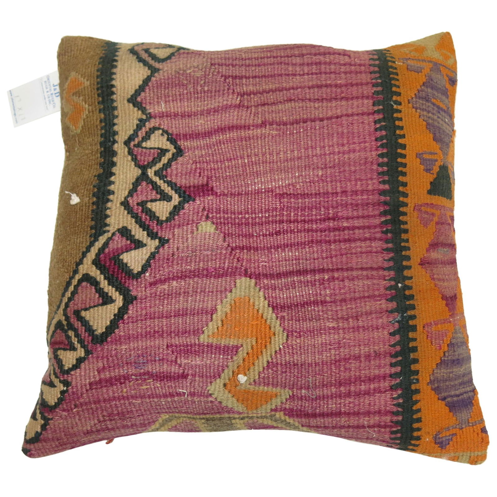 Purple Tribal Kilim Pillow Vintage Turkish Design 19x19: Purple Tribal Kilim Pillow Vintage Turkish Design 19x19 Enhance your home decor with this stunning 19" x 19" Zabihi Collection Purple Tribal Kilim Pillow, crafted from a vintage Turkish Kilim flat-wea