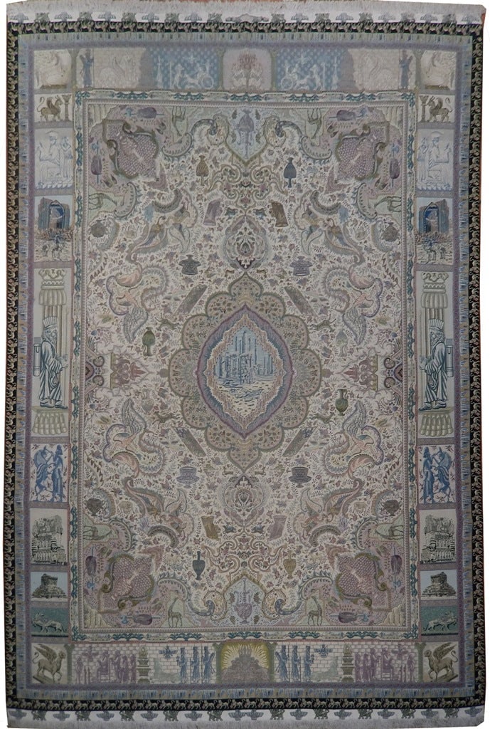 Persian Tabriz Rug 9 x 13.6 ft 70 Raj 500 Kpsi Wool Silk Akhte Jamshid Iran: Persian Tabriz Rug 9 x 13.6 ft 70 Raj 500 Kpsi Wool Silk Akhte Jamshid Iran Free continental US Shipping This 9 x 13.6 Persian Tabriz rug is an authentic, hand-knotted piece made in Akhte Jamshid, Ira