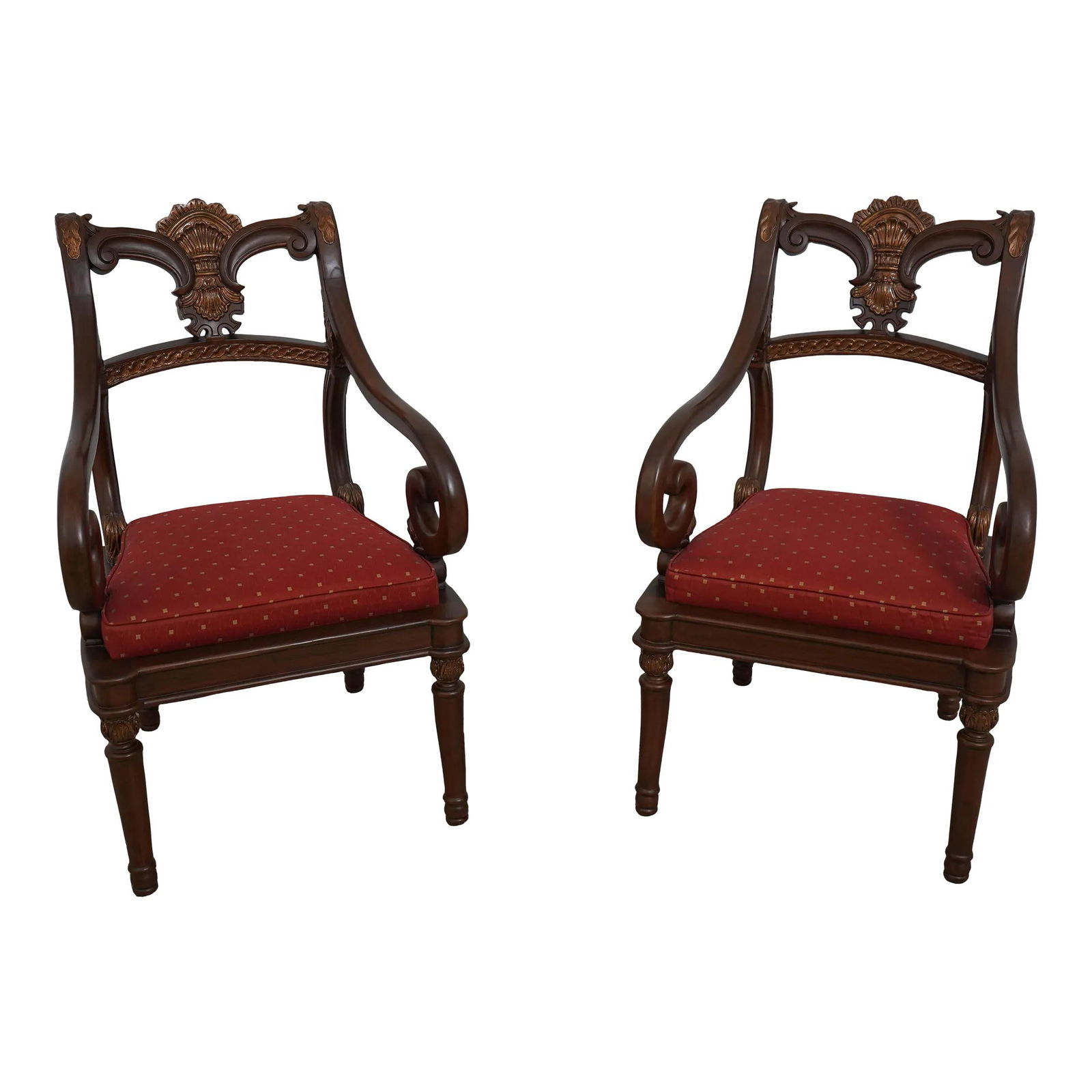 Elegant Pair of Italian Baroque Style Occasional Chairs with Scrolled Arms (1 of 10)