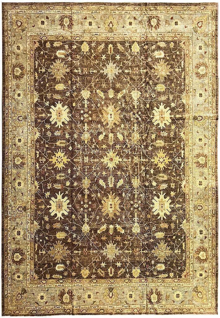 13.9 x 18.6 Brown Chobi Peshawar Hand-Knotted Area Rug: 13.9 x 18.6 Brown Chobi Peshawar Hand-Knotted Area Rug Free continental US Shipping Transform your living space with this extraordinary Brown Chobi Peshawar Large Rug, meticulously handcrafted by skil