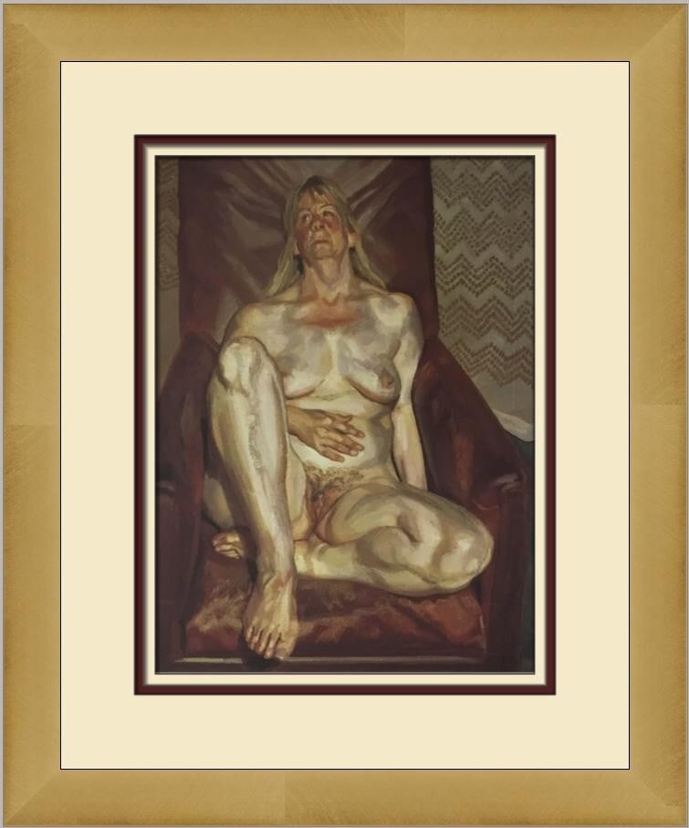 Lucian Freud Naked Lady Print Framed Art 2003 Realism Surrealism: Lucian Freud Naked Lady Print Framed Art 2003 Realism Surrealism This custom framed print features Lucian Freud's iconic artwork titled "Naked Lady in a Red Armchair". The piece showcases a unique ble