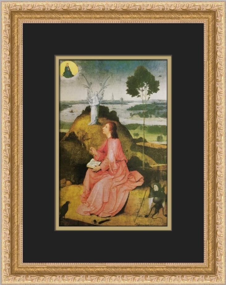 Hieronymus Bosch Saint John the Evangelist Custom Framed Print 14x12 Surrealism: Hieronymus Bosch Saint John the Evangelist Custom Framed Print 14x12 Surrealism This stunning custom framed print features the artwork 'Saint John the Evangelist on Patmos' by the renowned artist Hier