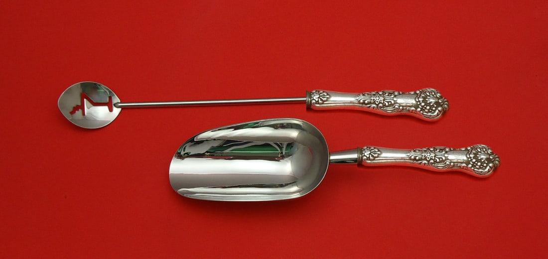 Dominick & Haff New King Sterling Silver 2pc Bar Set: Dominick & Haff New King Sterling Silver 2pc Bar Set This exquisite 2-piece bar set, crafted by Dominick & Haff, features the elegant New King pattern. Made of sterling silver, this custom-made hostes