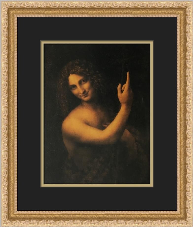 Leonardo da Vinci Saint John The Baptist Custom Framed Art Print: Leonardo da Vinci Saint John The Baptist Custom Framed Art Print This stunning custom framed print features Leonardo da Vinci's acclaimed artwork, "Saint John The Baptist." Created in 1982, this mediu