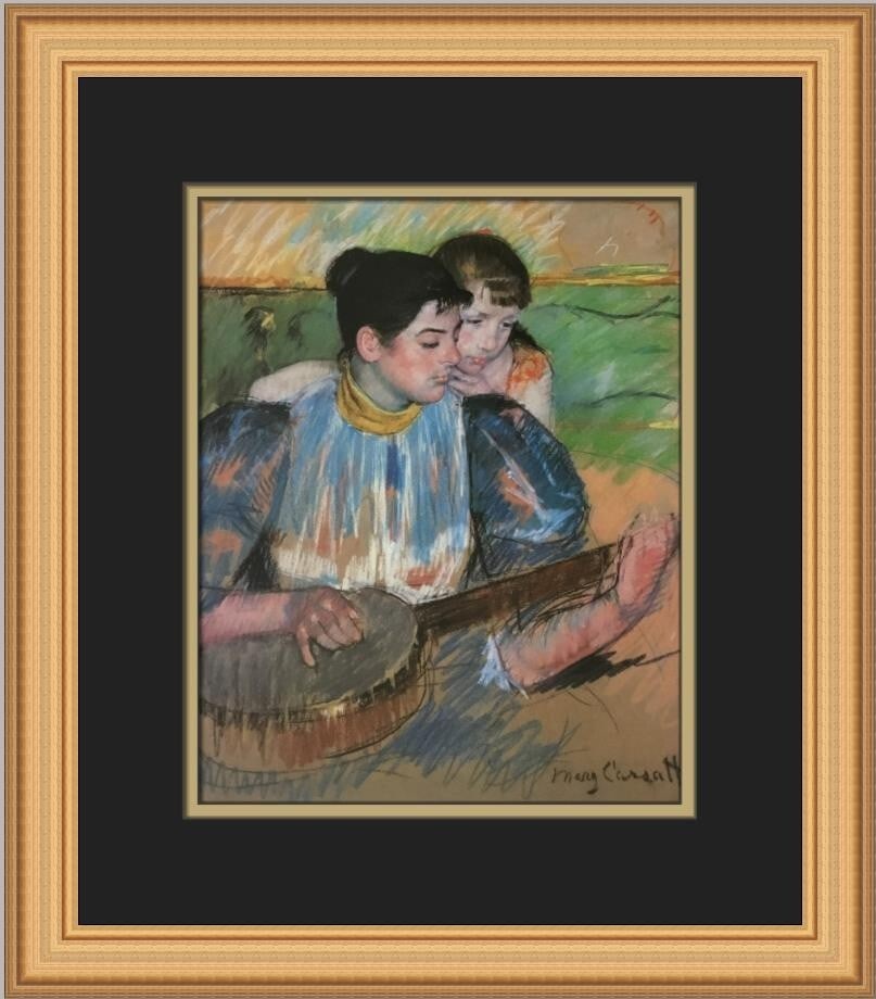 Mary Cassatt The Banjo Lesson Custom Framed Art Print 16 x 14: Mary Cassatt The Banjo Lesson Custom Framed Art Print 16 x 14 This exquisite custom framed print titled "The Banjo Lesson" by renowned artist Mary Cassatt captures the essence of Impressionism. Measur