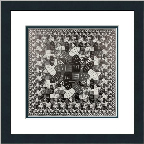 M.C. Escher Square Limit Custom Framed Surrealist Print 14x14: M.C. Escher Square Limit Custom Framed Surrealist Print 14x14 This stunning custom gallery framed print features the iconic work 'Square Limit' by renowned artist M.C. Escher. The artwork captures a s