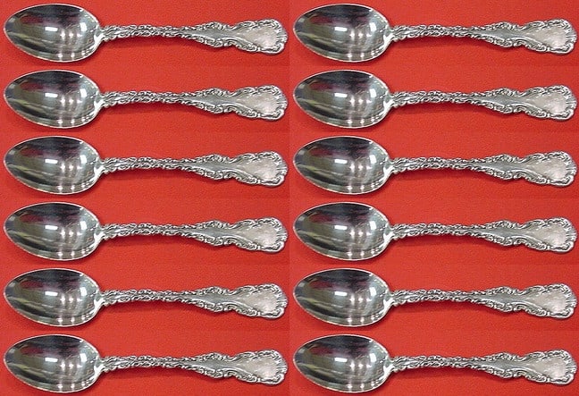 Whiting Louis XV Sterling Silver Demitasse Spoon Set 12 Pieces 4 Inch: Whiting Louis XV Sterling Silver Demitasse Spoon Set 12 Pieces 4 Inch Indulge in the elegance of the Louis XV by Whiting Sterling Silver Demitasse Spoon Set, featuring 12 exquisite pieces, each measur