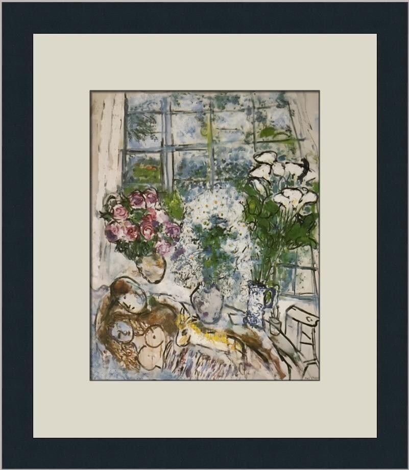 Marc Chagall The White Window Custom Framed Art Print 1982: Marc Chagall The White Window Custom Framed Art Print 1982 Presenting a stunning custom framed print of "The White Window" by celebrated artist Marc Chagall. This reproduction captures the essence of