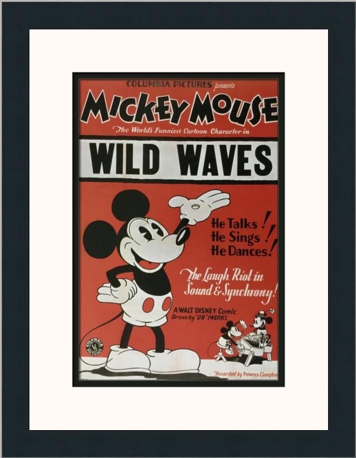 Disney Mickey Mouse Wild Waves Custom Framed Print 1992: Disney Mickey Mouse Wild Waves Custom Framed Print 1992 Capture the essence of Disney magic with this stunning Mickey Mouse "Wild Waves" custom framed print. Created by Disney Studios in 1992, this pi