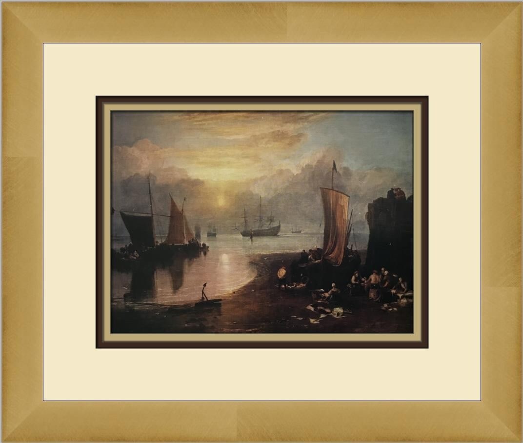 Joseph Turner Fishermen Cleaning and Selling Fish Custom Framed Print 13 x 15: Joseph Turner Fishermen Cleaning and Selling Fish Custom Framed Print 13 x 15 Enhance your art collection with this stunning custom framed print titled "Fishermen Cleaning and Selling Fish" by renowne