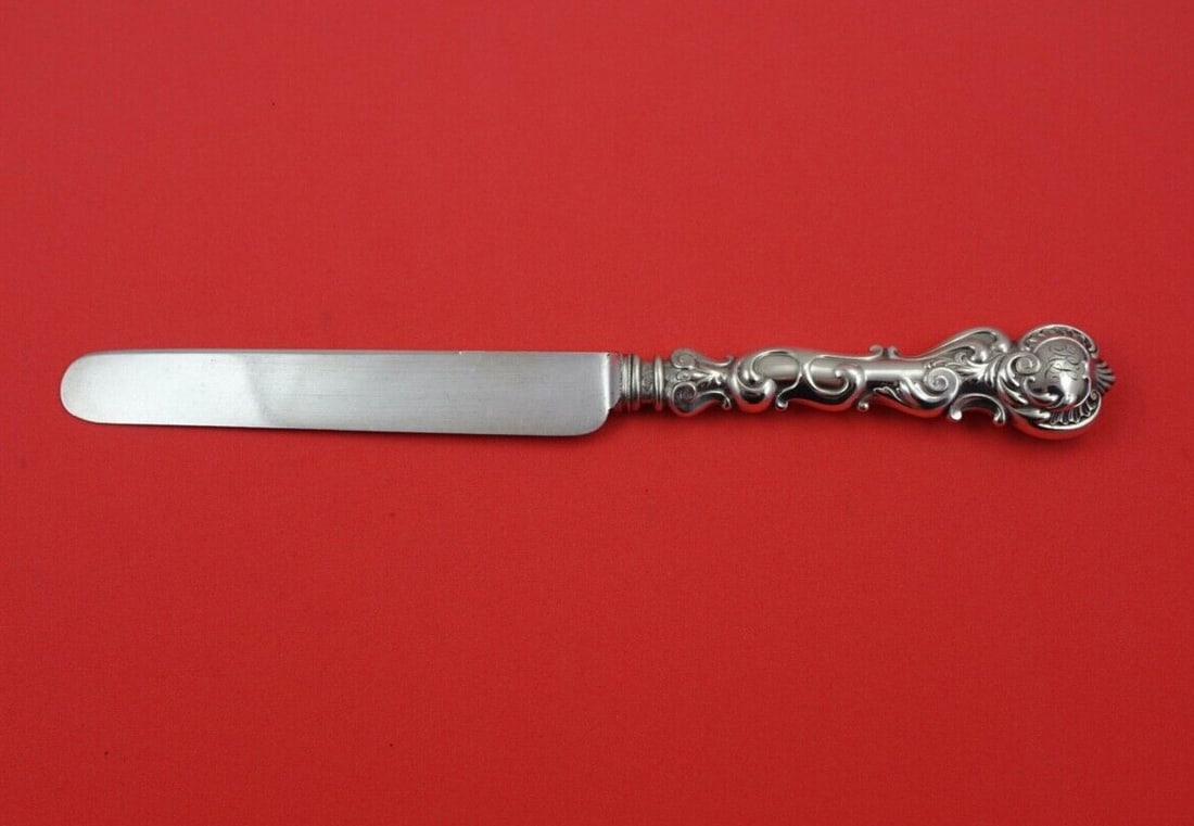 Rare Shiebler Rococo Sterling Silver Knife Blunt 8 5/8": Rare Shiebler Rococo Sterling Silver Knife Blunt 8 5/8" Discover a rare Rococo pattern knife crafted by Shiebler, made from high-quality sterling silver (.925). This exquisite hollow handle knife feat