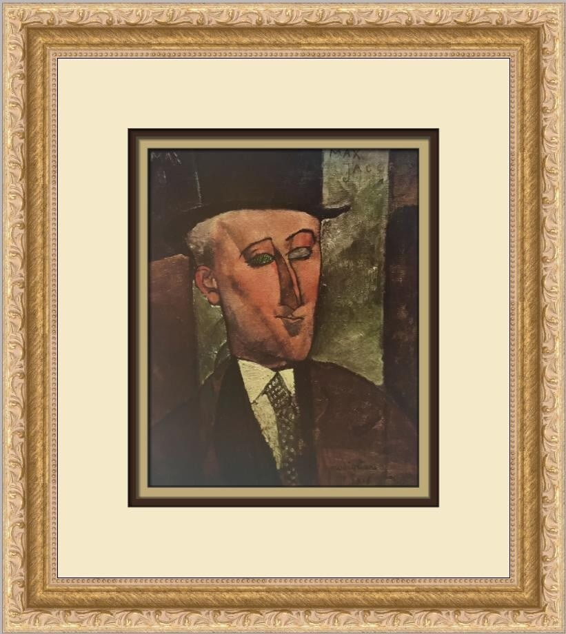Amedeo Modigliani Max Jacob Custom Framed Print 1977: Amedeo Modigliani Max Jacob Custom Framed Print 1977 This exquisite custom framed print features the artwork of Amedeo Modigliani titled 'Max Jacob'. Measuring 13 in. by 12 in., it showcases a portrai