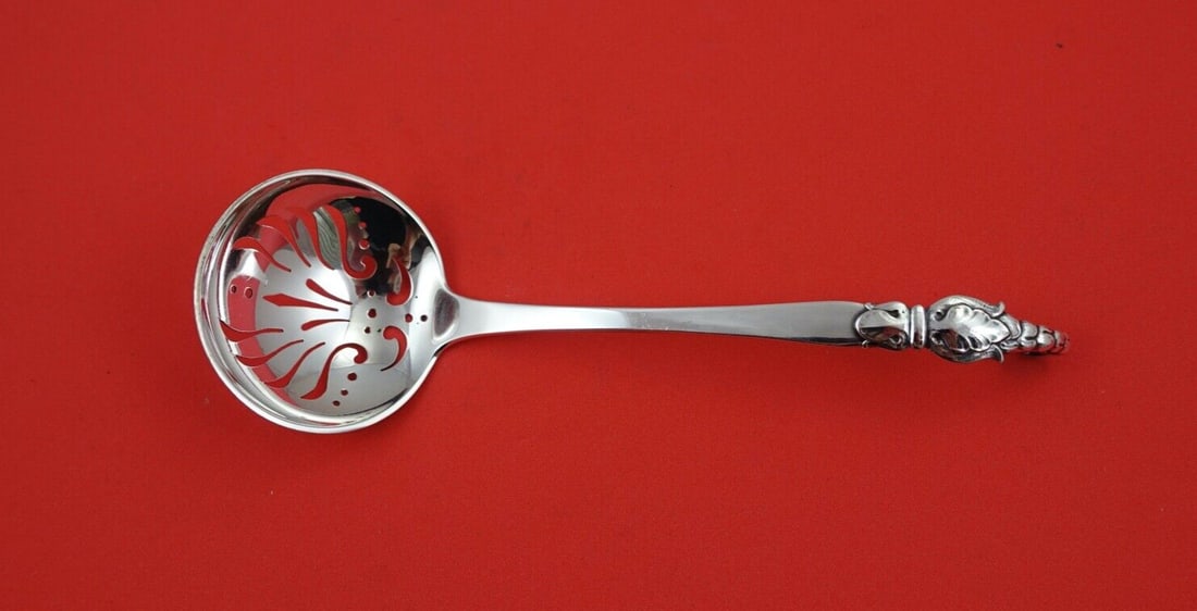 Dansk Guldsmedes Sterling Silver Sugar Sifter Leaf Berry Handle 5 7/8: Dansk Guldsmedes Sterling Silver Sugar Sifter Leaf Berry Handle 5 7/8 This exquisite sterling silver sugar sifter by Dansk Guldsmedes features a beautifully designed handle adorned with elegant leaf a