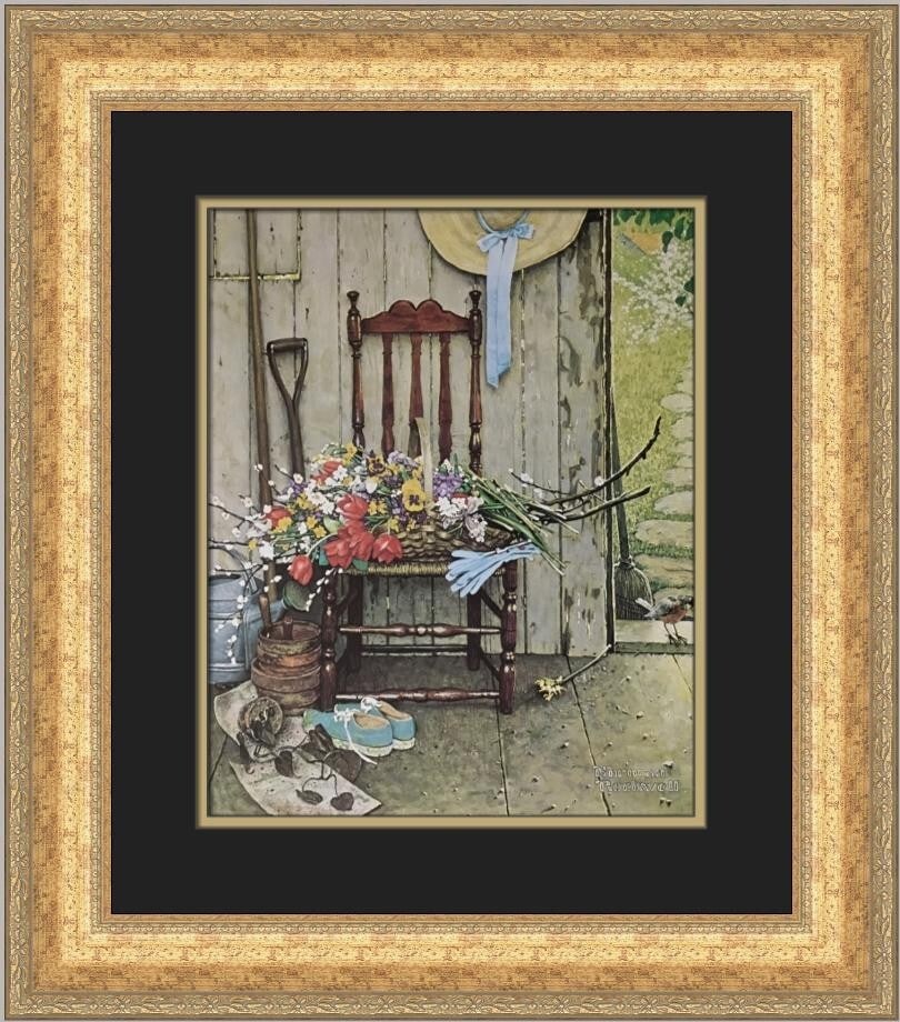 Norman Rockwell Spring Flowers Custom Framed Print 1977 Americana (1 of 2)