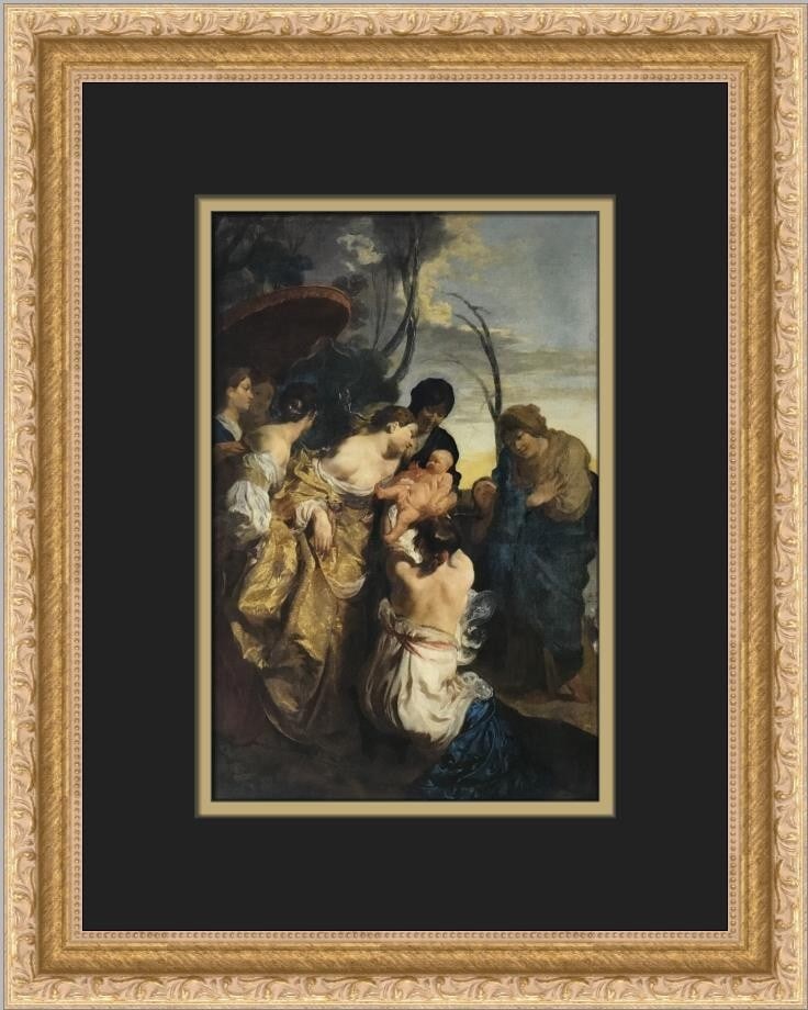 Johann Liss The Finding of Moses Custom Framed Art Print: Johann Liss The Finding of Moses Custom Framed Art Print This custom framed print showcases Johann Liss's artwork titled "The Finding of Moses," embodying a blend of Expressionism, Impressionism, and
