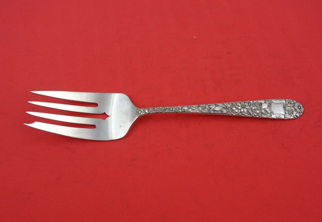 Hallmark Ribbon Rose Sterling Silver Cold Meat Fork 8 1/8 Vintage Serving Piece: Hallmark Ribbon Rose Sterling Silver Cold Meat Fork 8 1/8 Vintage Serving Piece This exquisite Ribbon Rose Serving Fork by Hallmark is crafted from high-quality sterling silver (.925) and features a b
