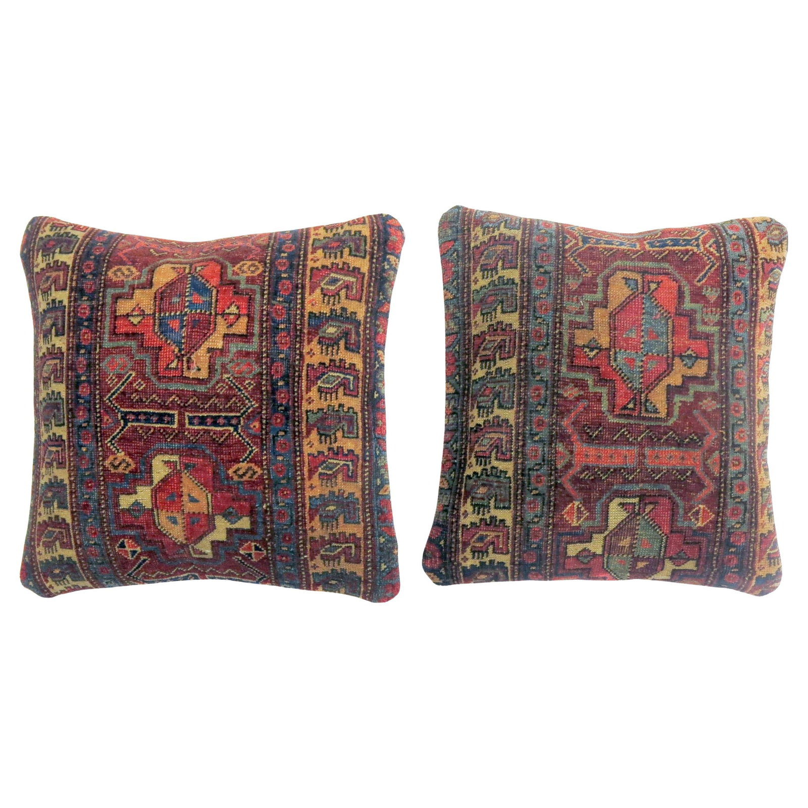 Persian Bidjar Tabriz Style Rug Pillows Set of 2: Persian Bidjar Tabriz Style Rug Pillows Set of 2 Enhance your home decor with this exquisite pair of Persian Bidjar rug pillows, crafted with a combination of cotton, foam, and wool. Each pillow showc