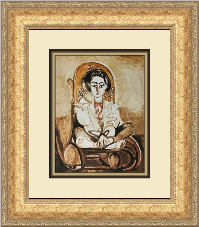 Pablo Picasso Jacqueline Rocking Chair Custom Framed Art Print: Pablo Picasso Jacqueline Rocking Chair Custom Framed Art Print This stunning custom framed print by Pablo Picasso features the iconic "Jacqueline in a Rocking Chair," showcasing the artist's abstract