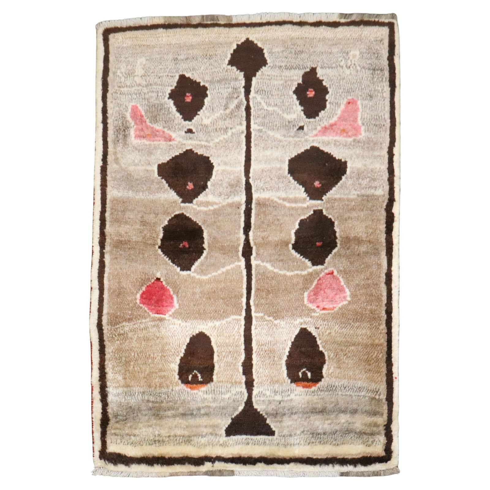 Hand-Knotted Wool Tribal Persian Gabbeh Rug Early 20th Century 2'8" x 3'9": Hand-Knotted Wool Tribal Persian Gabbeh Rug Early 20th Century 2'8" x 3'9" This early 20th-century Persian Gabbeh rug features a whimsical floral design in a tribal style. Hand-knotted from wool, this