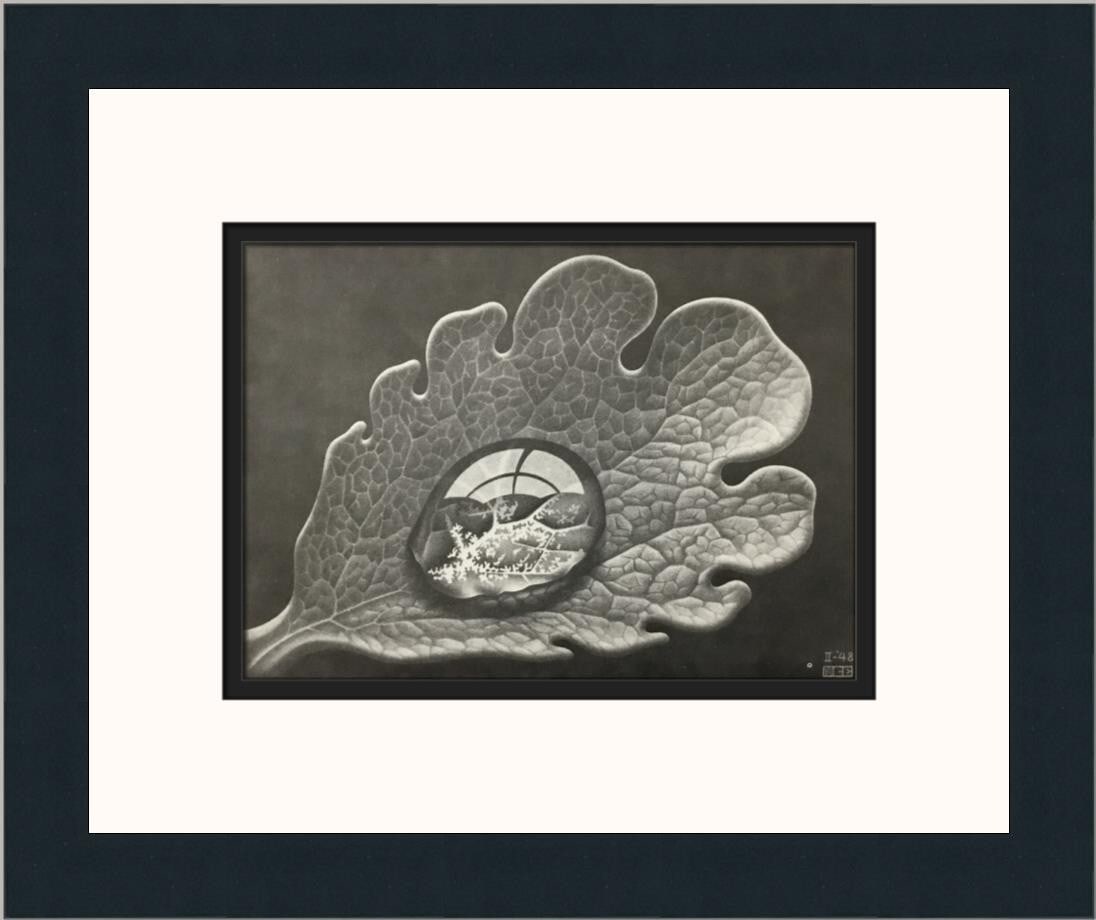 MC Escher Dew Drop Custom Framed Abstract Print 12 x 14: MC Escher Dew Drop Custom Framed Abstract Print 12 x 14 Enhance your art collection with this stunning custom framed print of MC Escher's "Dew Drop." This medium-sized artwork measures 12" x 14" and f