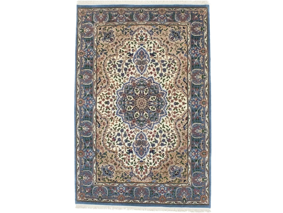 Handmade Kirman Floral Oriental Rug 4'0 x 5'11 Wool Vintage Design: Handmade Kirman Floral Oriental Rug 4'0 x 5'11 Wool Vintage Design Enhance your living space with this exquisite Handmade Kirman Oriental Rug, showcasing a classic floral design in a vibrant palette o