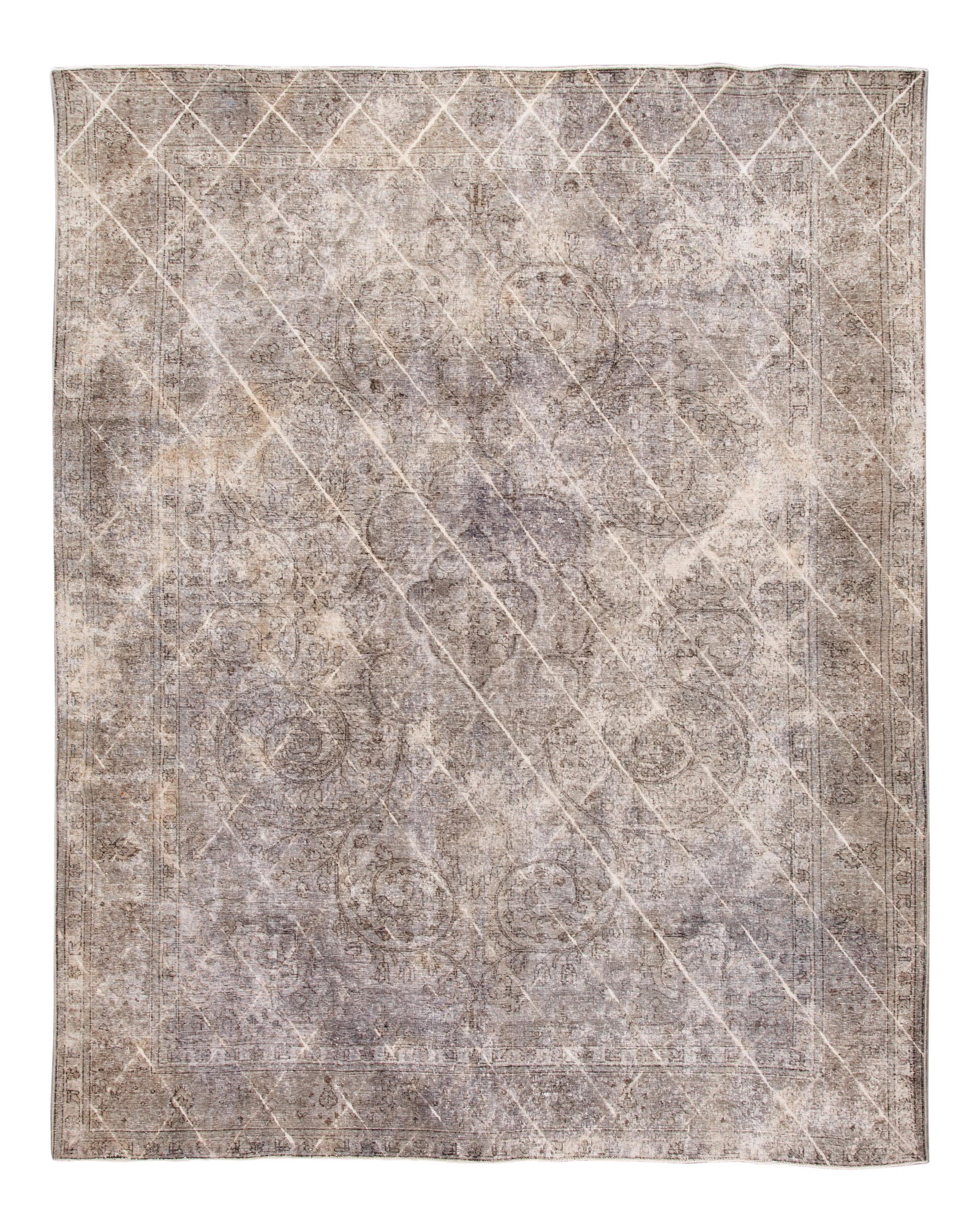 Hand-Knotted Overdyed Wool Rug 9'8 x 12'7 Greige Medallion Design: Hand-Knotted Overdyed Wool Rug 9'8 x 12'7 Greige Medallion Design This exquisite hand-knotted wool rug features a soft beige field highlighted by elegant tan and grey accents, showcasing an intricate