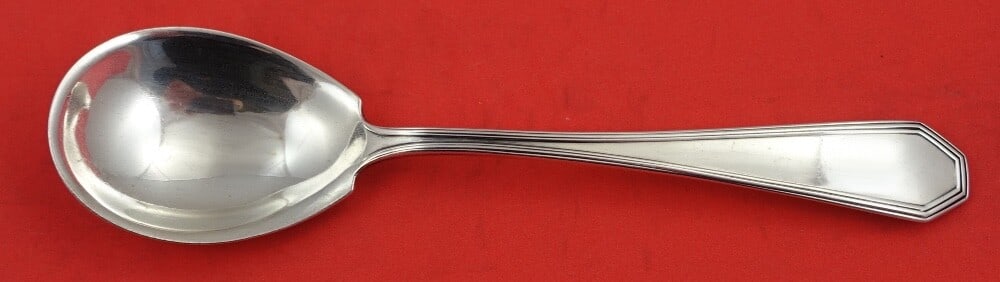 Dominick & Haff Queen Anne Plain Sterling Silver Sugar Spoon 6": Dominick & Haff Queen Anne Plain Sterling Silver Sugar Spoon 6" This exquisite sugar spoon is crafted in sterling silver and features the elegant Queen Anne Plain pattern by Dominick & Haff. Measuring