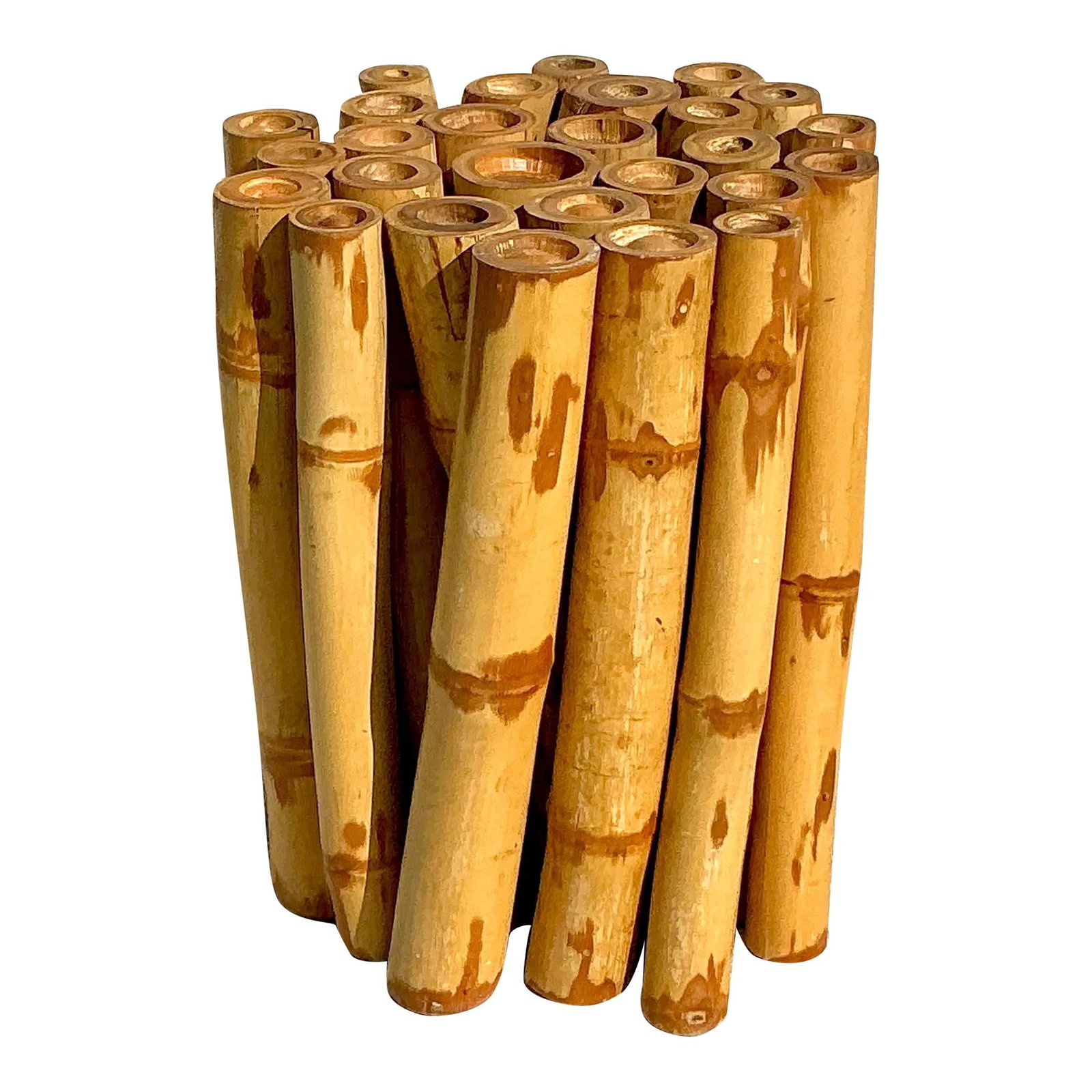 Vintage Coastal Bamboo Pedestal Dining Table Base 22.25W x 21.5D x 26.5H: Vintage Coastal Bamboo Pedestal Dining Table Base 22.25W x 21.5D x 26.5H Enhance your dining space with this exquisite vintage coastal bamboo table pedestal. Crafted with an organic bundled-bamboo str