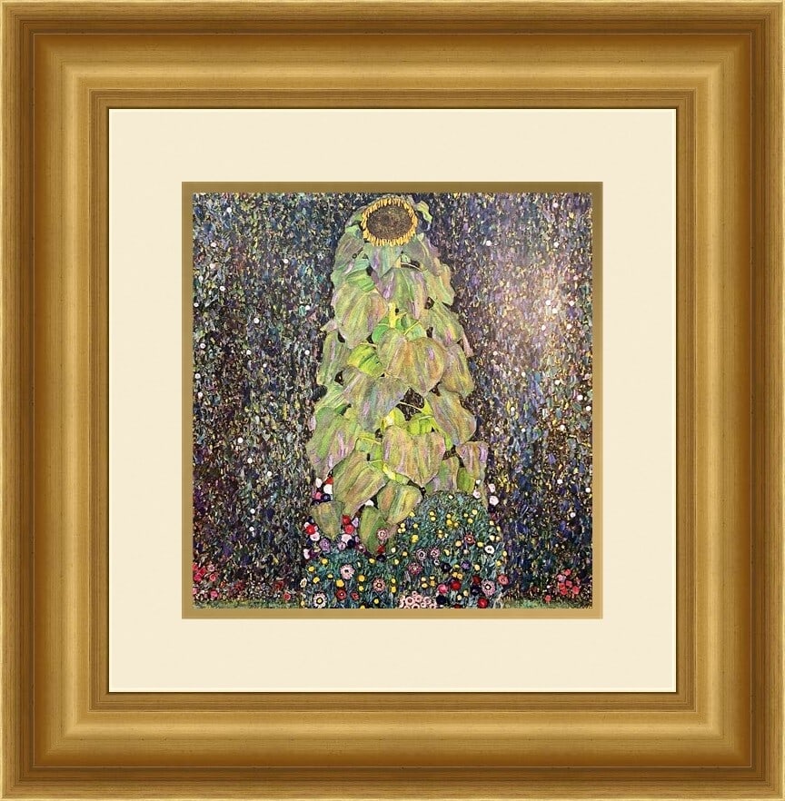 Gustav Klimt The Sunflower Custom Framed Art Print 21 x 22: Gustav Klimt The Sunflower Custom Framed Art Print 21 x 22 This exquisite print features Gustav Klimt's iconic artwork titled "The Sunflower," beautifully custom framed to enhance its appeal. Measurin