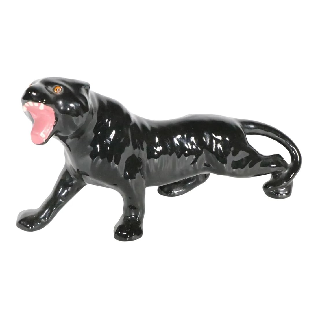 Mid Century Ceramic Black Panther Sculpture with Glass Eyes (1 of 6)