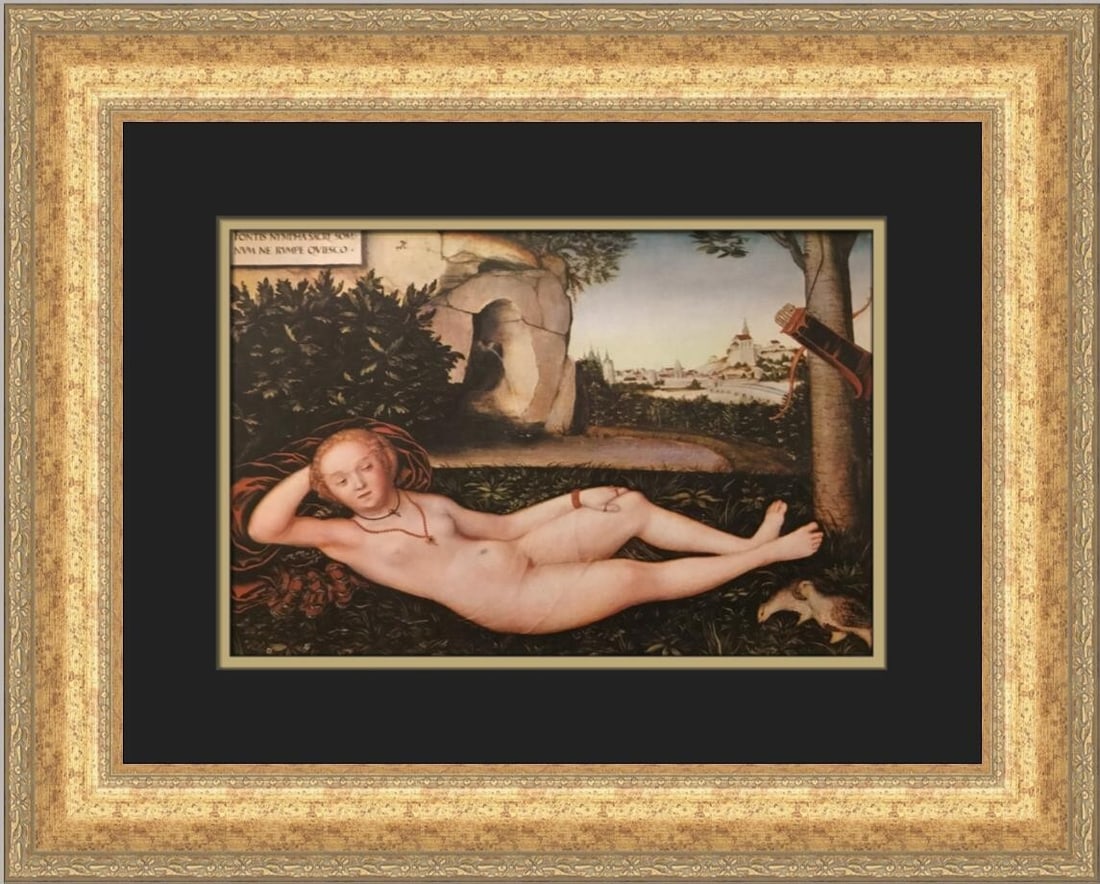 Lucas Cranach Nymph of Spring Sleeping Custom Framed Art Print 17 x 21: Lucas Cranach Nymph of Spring Sleeping Custom Framed Art Print 17 x 21 This stunning print titled "The Nymph of Spring Sleeping" by artist Lucas Cranach captures the beauty of expressionism realism. P
