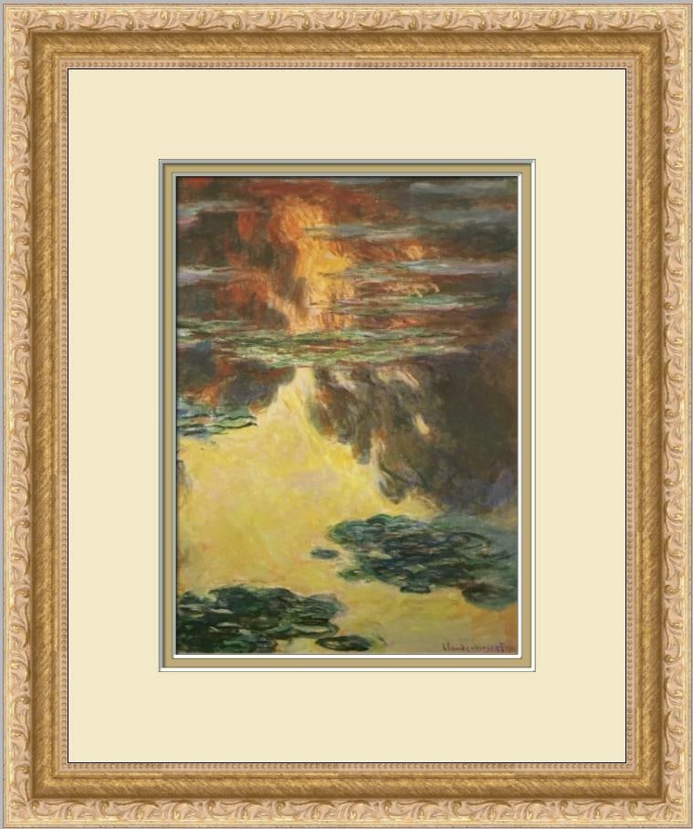 Claude Monet Water Lillies Custom Framed Art Print 12.5 x 15: Claude Monet Water Lillies Custom Framed Art Print 12.5 x 15 This stunning custom framed print features Claude Monet's iconic artwork "Water Lillies." The piece is beautifully matted and framed, showc