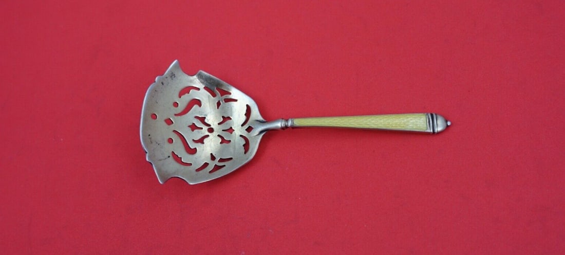 Watson Sterling Silver Nut Spoon Vermeil Yellow Enamel 4 3/8 Inch: Watson Sterling Silver Nut Spoon Vermeil Yellow Enamel 4 3/8 Inch This exquisite serving spoon is a Watson Sterling Silver Nut Spoon with a stunning vermeil finish and vibrant yellow enamel on both si