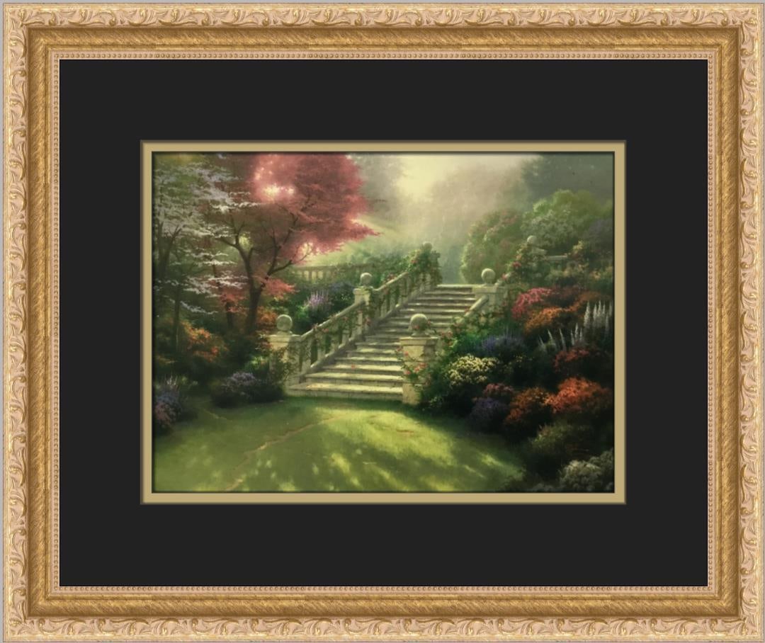 Thomas Kinkade Stairway to Paradise Custom Framed Print 14x16 Americana Art: Thomas Kinkade Stairway to Paradise Custom Framed Print 14x16 Americana Art This beautiful Thomas Kinkade print, titled 'Stairway to Paradise,' showcases Americana Realism with its stunning landscape