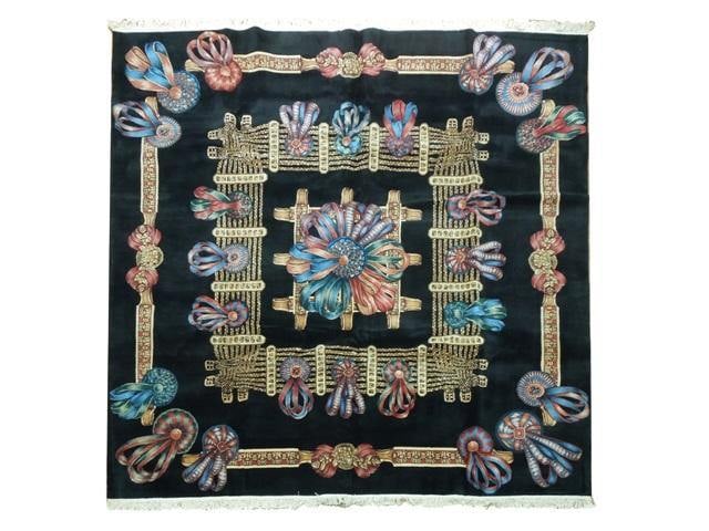 Handmade 9'2" Square Black French Country Rug: Handmade 9'2" Square Black French Country Rug Free continental US Shipping Enhance your home decor with this exquisite handmade rug featuring a charming Black French Country design. Crafted in China w
