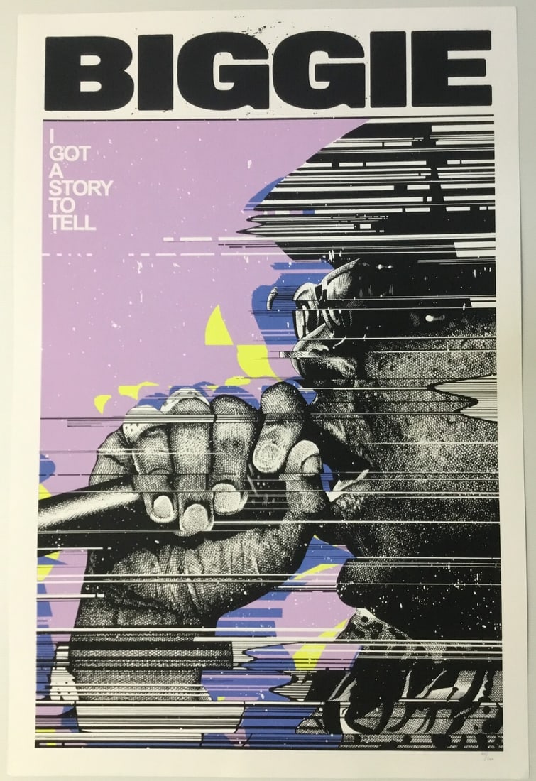 Paul Jones Limited Edition Biggie Story To Tell 36x24 Lithograph Print: Paul Jones Limited Edition Biggie Story To Tell 36x24 Lithograph Print This is a limited edition, officially licensed 4-color screenprint lithograph titled "The Notorious B.I.G. Biggie - I Got A Story