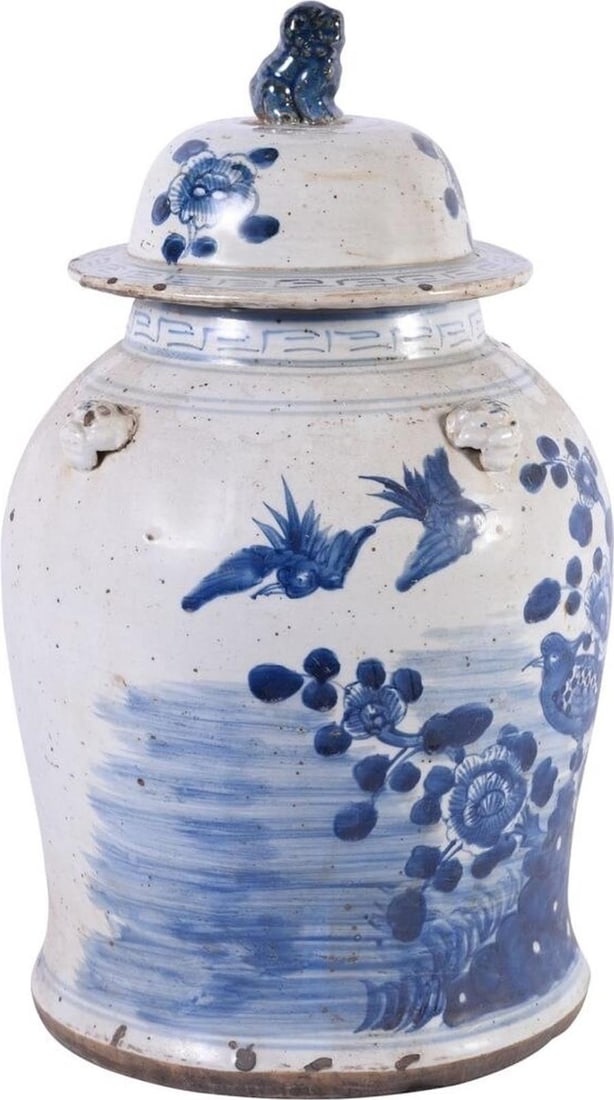 Vintage Style Hand-Painted Ceramic Temple Jar Blue 18H 11W 11D: Vintage Style Hand-Painted Ceramic Temple Jar Blue 18H 11W 11D This exquisite hand-painted ceramic temple jar showcases a vintage style with a beautiful blue finish. Measuring 18 inches in height and